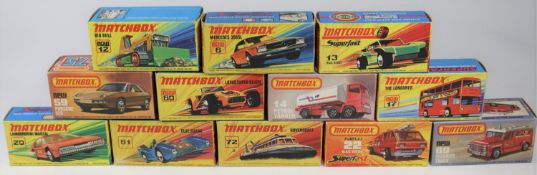 12 Matchbox Superfast/75. No.6 Mercedes 350SL. No.12 Big Bull. No.13 Baja Buggy. No.14 Petrol