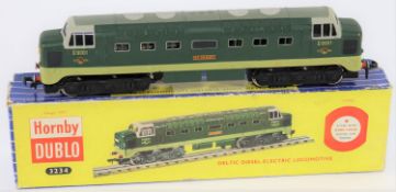 A Hornby Dublo 3-rail BR Deltic Diesel-electric Co-Co locomotive (3234). St. Paddy D9001, in two-