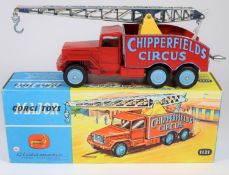 Corgi Major Toys Chipperfield's Circus Crane Truck (1121). In red, yellow and light blue livery,