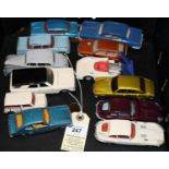 12 Dinky cars. 4 over painted, - Ford Capri, 2x Jaguar E Type, Rolls Royce Silver Shadow, Ford