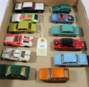 12 Dinky cars. 3 over painted, - Ford Cortina Mk1, Ford GT, Ford Corsair, Plymouth gran Fury Police,