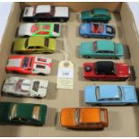 12 Dinky cars. 3 over painted, - Ford Cortina Mk1, Ford GT, Ford Corsair, Plymouth gran Fury Police,