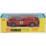 Corgi Toys Ferrari Berlinetta 250 Le Mans (314). In bright red with blue tinted windows, RN4, spoked