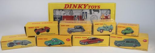 8 Atlas Dinky Toys. Mercedes-Benz Racing Car (23C), Auto Union Racing Car (23D). Citroen traction