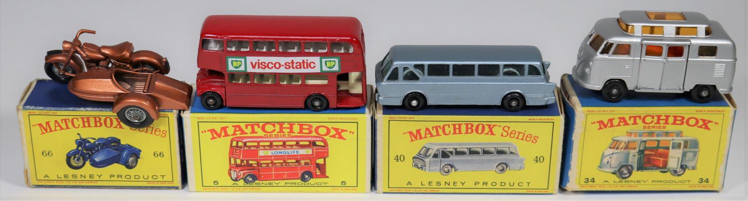 4 Matchbox Series. No.5 Routemaster Bus. In bright red with white interior, black plastic wheels,