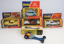 5 Dinky Toys. Purdey's TR7 (112) in yellow with yellow flash and black interior. Triumph TR7
