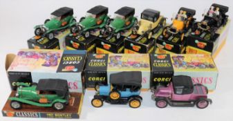 9 original issue Corgi Classics. 4x 1927 Bentley, all in green with brown interiors, black roofs and