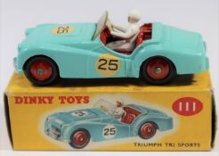 Dinky Toys Triumph TR2 Sports (111). Example in turquoise with red interior, RN25, red wheels and