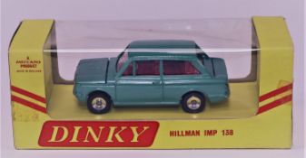 Dinky Toys Hillman Imp (138). An export example in light metallic green with red interior, dished