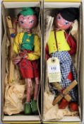 2 standard Pelham Puppets. Both Tyrolean style, a boy in white/blue check trousers, with red shirt