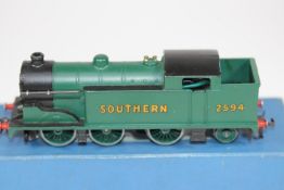 A scarce Hornby Dublo 3-rail SOUTHERN Class N2 0-6-2T locomotive (EDL7) 2594, in Malachite green/