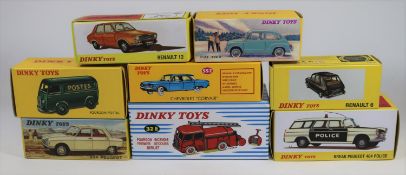 8 Atlas Dinky Toys. Fourgon Peugeot Postal (25BV). Fourgon Incendie Premier Secours Berliet (32E).