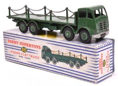 Dinky Supertoys Foden Flat Truck with Chains (905). In dark green with mid green wheels. Boxed, some