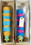 2 Pelham Puppets Standard Puppets- Caterpillar (A6). An example with pink and turquoise fur and