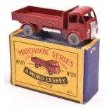 Matchbox Series No.20 ERF Stake Truck. In maroon with silver trim and metal wheels. Boxed, minor