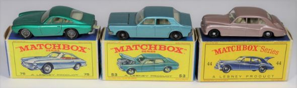 3 Matchbox Series. No.44 rolls Royce Phantom V in metallic mauve with cream interior and black