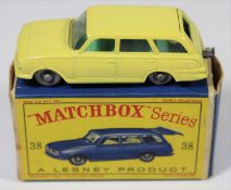 Matchbox Series No.38 Vauxhall Victor in yellow with clear windows, green interior, grey plastic