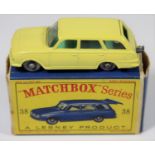 Matchbox Series No.38 Vauxhall Victor in yellow with clear windows, green interior, grey plastic