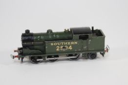 A rare Hornby Dublo pre-war clockwork SOUTHERN Class N2 0-6-2T locomotive (DL7) 2594, in dark