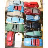 12 Dinky Toys for restoration. Fiat 600,Jaguar SS, Rover, Citroen 11BL, Alvis, Lagonda, Daimler,