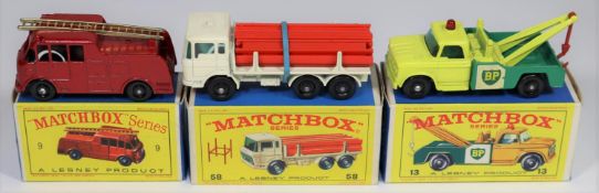 3 Matchbox Series. No.9 Merryweather Fire Engine. In red with gold ladder and black plastic