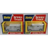 2 Dinky Toys Brinks Truck (275). Both in light grey with white roof and blue bases and front bars,