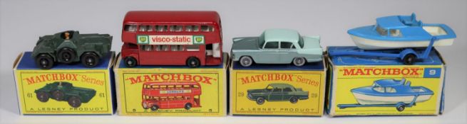 4 Matchbox Series. No5 Routemaster bus in red with BP Visco Static adverts, with black plastic