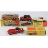 4 Dinky Toys. Morris Mini Minor Automatic (183) in metallic red with textured black roof and white