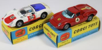 2 Corgi Toys sports/racing cars. Ferrari 'Berlinetta' 250 Le Mans (314). In bright red, RN4, with