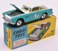 Corgi Toys Aston Martin Competition Model (309). in turquoise and white with yellow interior, RN7,