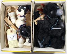 2 Pelham Puppet Animals. 'Wuff' the black and white dog and 'Poodle', with all black fur. Both