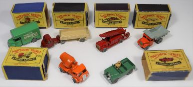 6 Matchbox Series. Quarry Truck in orange with light grey tipping rear body and metal wheels. No.9