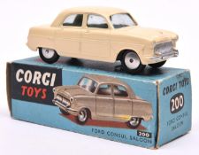 Corgi Toys Ford Consul Saloon (200). The first true Corgi. A scarce example in cream with smooth