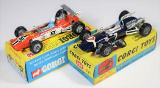 2 Corgi Toys single seater racing cars. Cooper Maserati F/1 (156) in dark blue, RN7. Plus a Lotus-