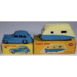 2 Dinky Toys. Triumph 1800 Saloon (151) in mid blue with mid blue wheels. Plus a Caravan (190). In