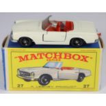Matchbox Series No.27 Mercedes Benz 230SL. In white with red interior, unpainted base and black