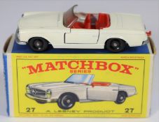 Matchbox Series No.27 Mercedes Benz 230SL. In white with red interior, unpainted base and black