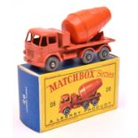 Matchbox Series No.26 Foden Cement Mixer. In orange with orange barrel and grey plastic wheels.