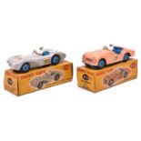 2 Dinky Toys Racing Cars. Aston Martin DB3 Sports (110). An example in light grey with mid blue