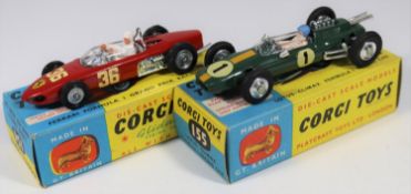2 Corgi Toys single seater racing cars. Ferrari Formula 1 Grand Prix Racing Car (154). In red, RN36,