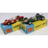 2 Corgi Toys single seater racing cars. Ferrari Formula 1 Grand Prix Racing Car (154). In red, RN36,