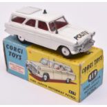 A Rare Dutch Export Corgi Toys Ford Zephyr Motorway Patrol (419). In white 'POLITIE' livery, with