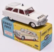 A Rare Dutch Export Corgi Toys Ford Zephyr Motorway Patrol (419). In white 'POLITIE' livery, with