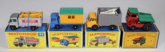 4 Matchbox Series. No.2 Muir-Hill Dumper in red with green rear body, LAING to drivers cab door.