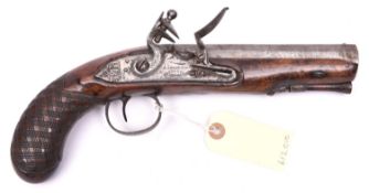 A 16 bore flintlock pistol by R Ashmore (Wednesbury, Staffs), c 1820, 11” overall, octagonal twist