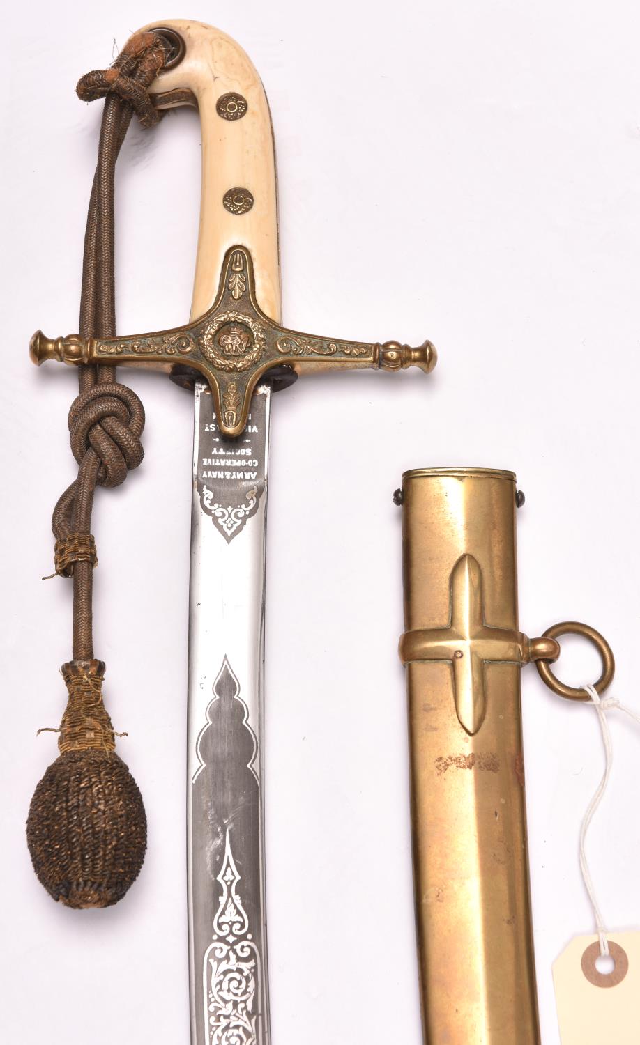 A George V Indian Army General Officer’s mameluke hilted sword, curved, flattened ovoid section - Image 2 of 2