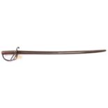 An 1853 pattern cavalry trooper’s sword, slightly curved, fullered blade 33½” (tip rounded, 1” split