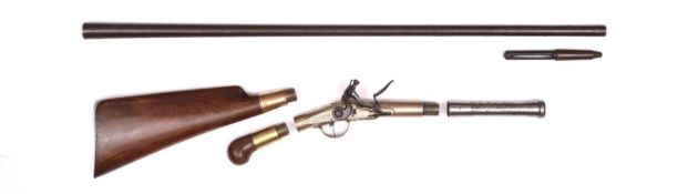 An extremely rare combination flintlock blunderbuss carbine/ pistol/ gun/ walking stick, c 1760, the