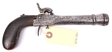 A relic Belgian percussion boxlock blunderbuss pistol, the 4” barrel with bell mouth muzzle, Liege