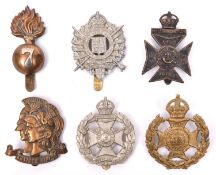 6 London cap badges: 5th City (1821), 7th City (1826), WM 8th (P Office), blackened 11th (Finsbury),